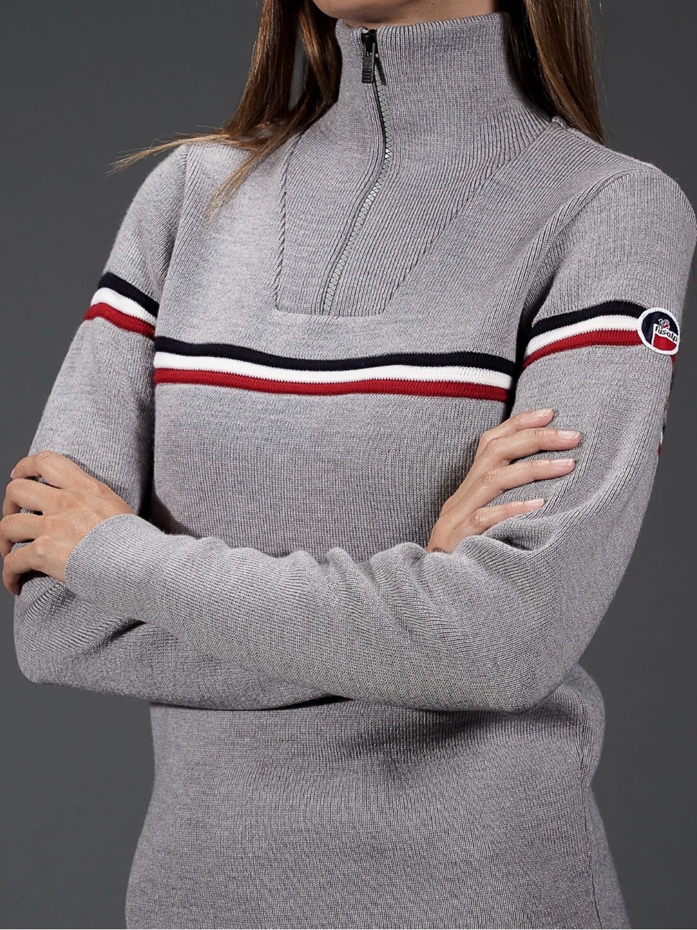 Fusalp 100% Merino Wool Grey WENGEN III Half Zip Ski Sweater XS